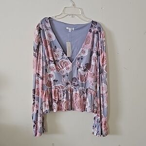 Francesca's Collections Women's Floral Long Sleeves Blouse  Sie XL